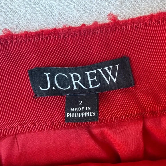 J.Crew Red Tweed Mini Skirt Gold Button Pockets Fringe Trim Classic Parisian - Picture 6 of 15